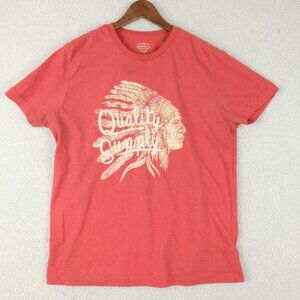Roebuck T Shirt Mens Large Red White Indian Head Native Short Sleeve Crew